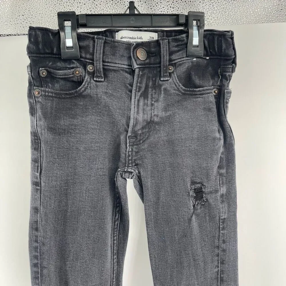 Abercrombie Kids Boys Faded Black Distressed Super Skinny Jeans 7/8 Long